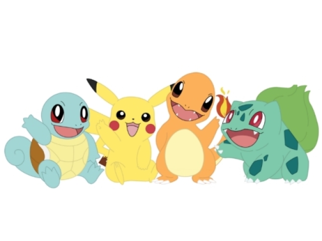 🔥Charmander🔥, 🌱Bulbassaur🌱, 
💧Squirtle💧 e ⚡Pikachu⚡