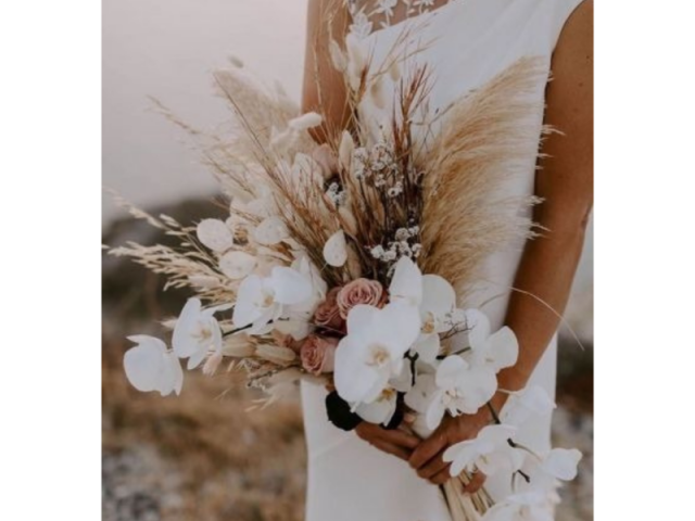 Desconstruído com pampas e orquídeas lindas.