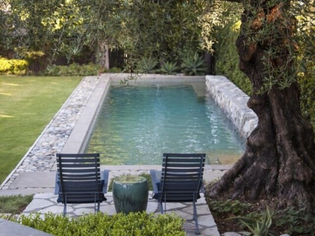 Uma piscina no jardim, junto ás plantas 🌱✨