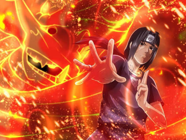 Itachi, com um controle de Chakra Perfeito, + O Mangekyou Sharingan, e uma Ótima Inteligência de combate e técnicas de fogo e Shuriken.