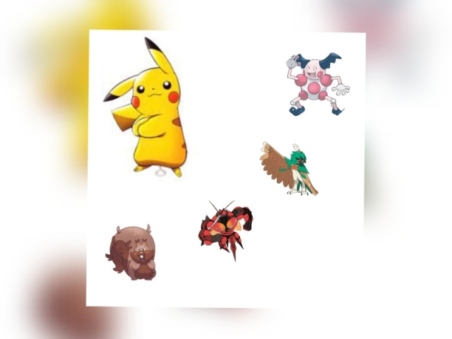 Decidueye, Pikachu, Mr Mime, Greedent e Buzzwole