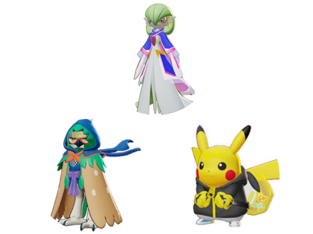 Pikachu: Estilo Banda / Decidueye: Estilo Ninja / Gardevoir: Estilo Sagrado