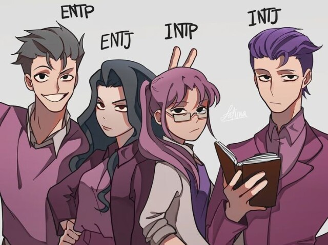 Analistas: INTJ-A/INTJ-T
ENTP-T/ENTP-A
INTP-A/INTP-T
ENTJ-A/ENTJ-T