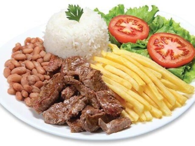 *Arroz, feijão, carne, batata frita e salada