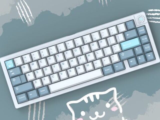 Um teclado azul.