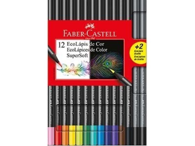 Lápis de cor da faber castell supersoft 12 cores mais dois lápis de escrever supersoft