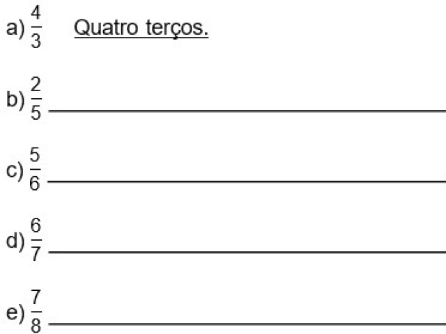 A) dois quintos ; cinco sextos ; cinco sextos ; seis sétimos; sete oitavos