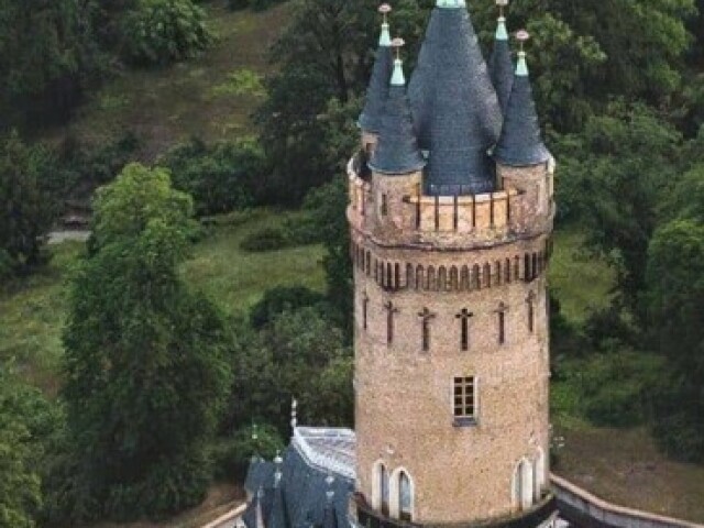 ...a um castelo com uma torre muito alta que dá para ver toda a floresta."