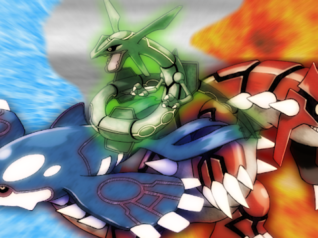 Kyogre, Rayquaza e Groudon: Kyogre responsável por cuidar e controlar os mares, Groudon responsável por cuidar dos continentes e da terra e Rayquaza por cuidar do ar.