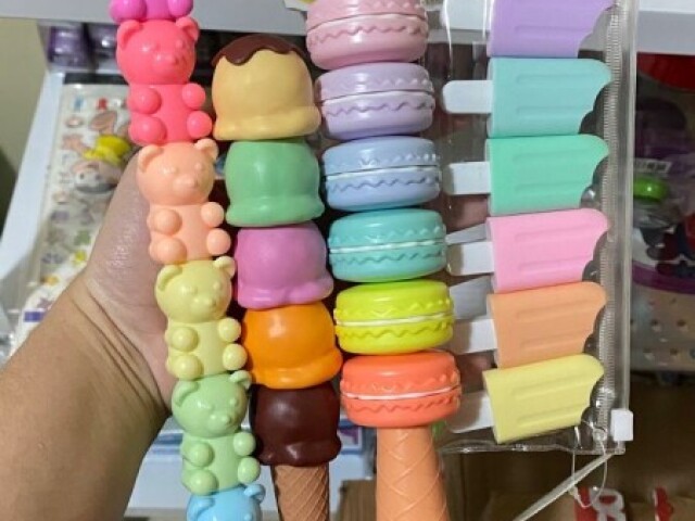 marca texto macarons, sorvete, picolé e ursos