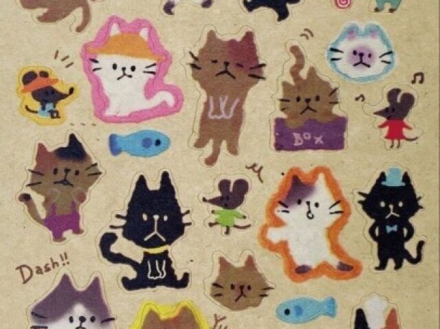 cartela de adesivos de gatinhos
