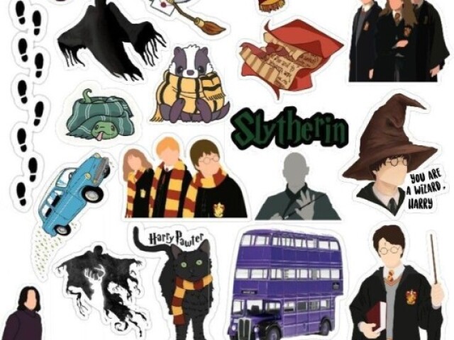 cartela de adesivos harry potter