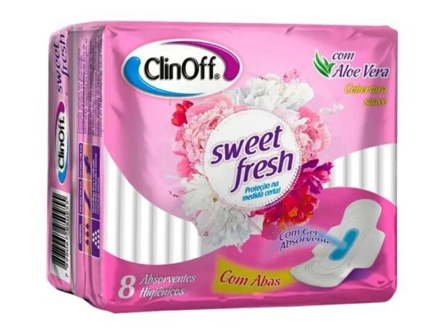 Absorvente ClinOff Sweet Fresh noturno e diurno com gel.