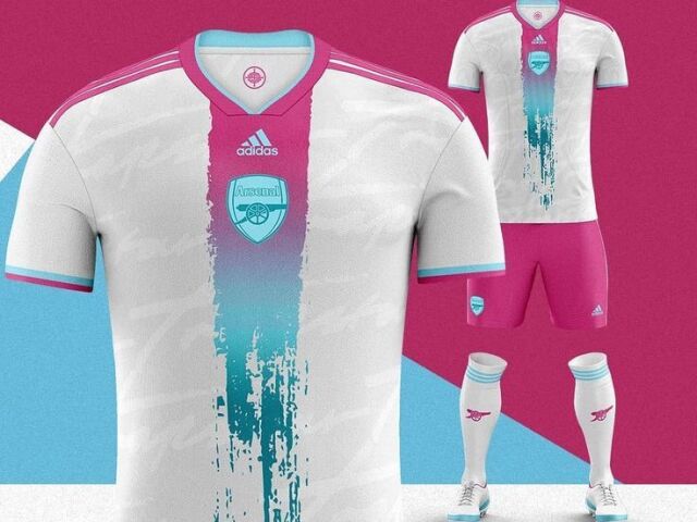 Branca com detalhes em azul e rosa (Arsenal)