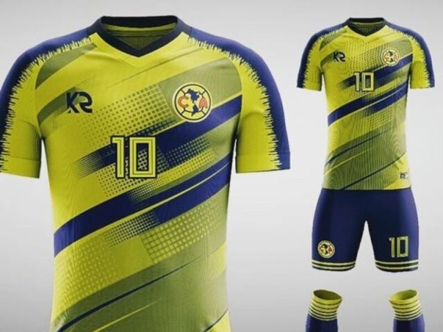 Amarelo com detalhes azuis escuros (América do México)