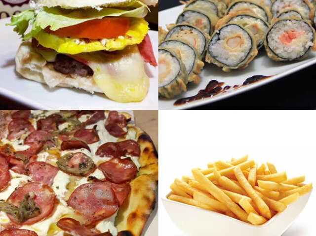 HAMBURGER, PIZZA AND SUSHI