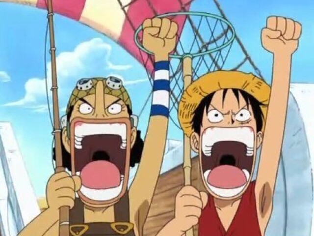 Pesco com Luffy e Usopp.