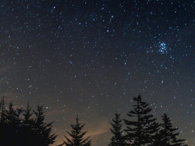 Está de noite e o céu está estrelado, lindo