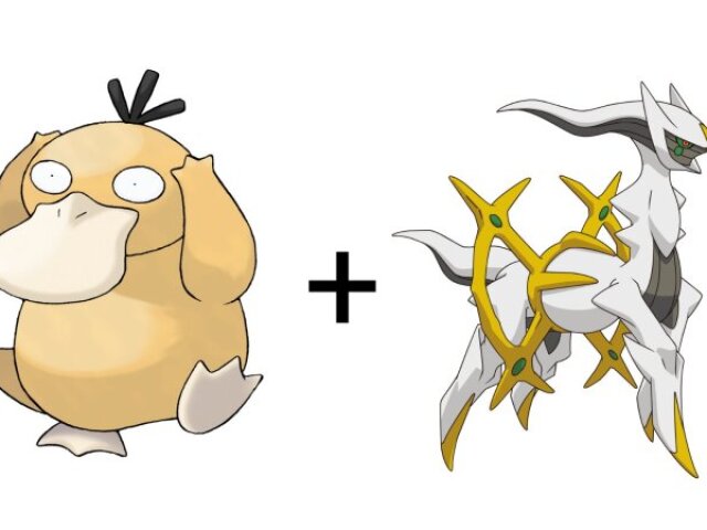 É a Junção do nome dos Animais de origem do seus pokémons favoritos, Psyduck e Arceus que são respectivamente Onitorrinco e Lhama