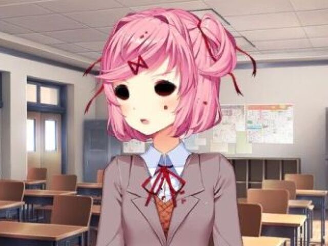 Os olhos da Natsuki Explodindo. Foi um susto na hora, mas foi legal