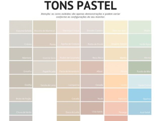 Tons pasteis(Como o rosa pastel, azul pastel/claro, etc)