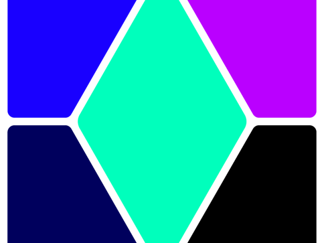 Verde água, azul, azul escuro, preto, roxo