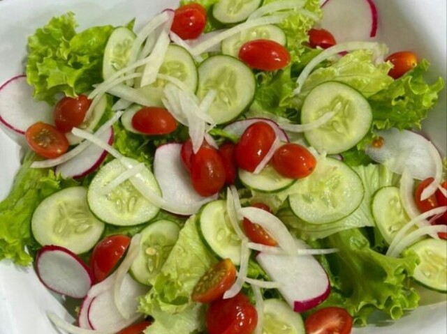 Salada (pepino,alface,tomate e cebola)